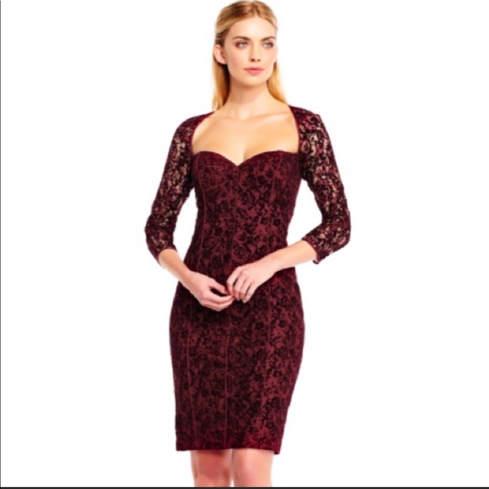 Red wine long sleeve short dress